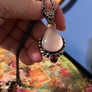 Sjostrand Studio art nouveau style rose quartz pendant with 19” chain